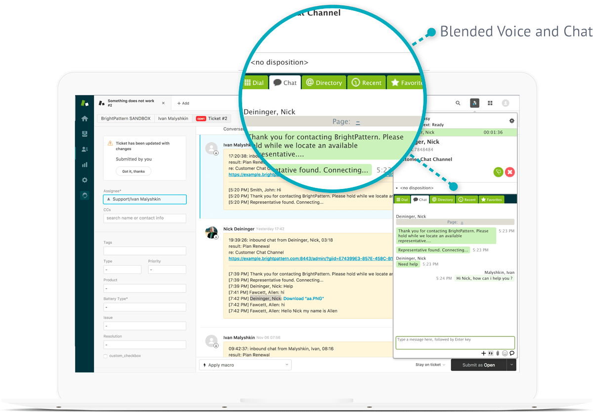 Zendesk blended voice and chat