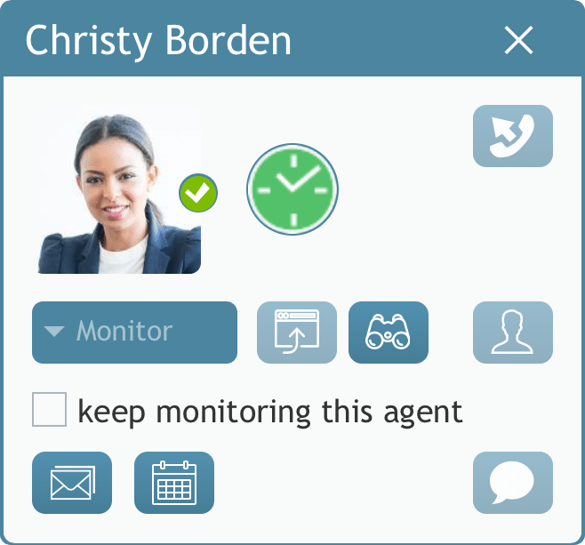 image: Agent Desktop dialog shows monitoring tools for supervisors