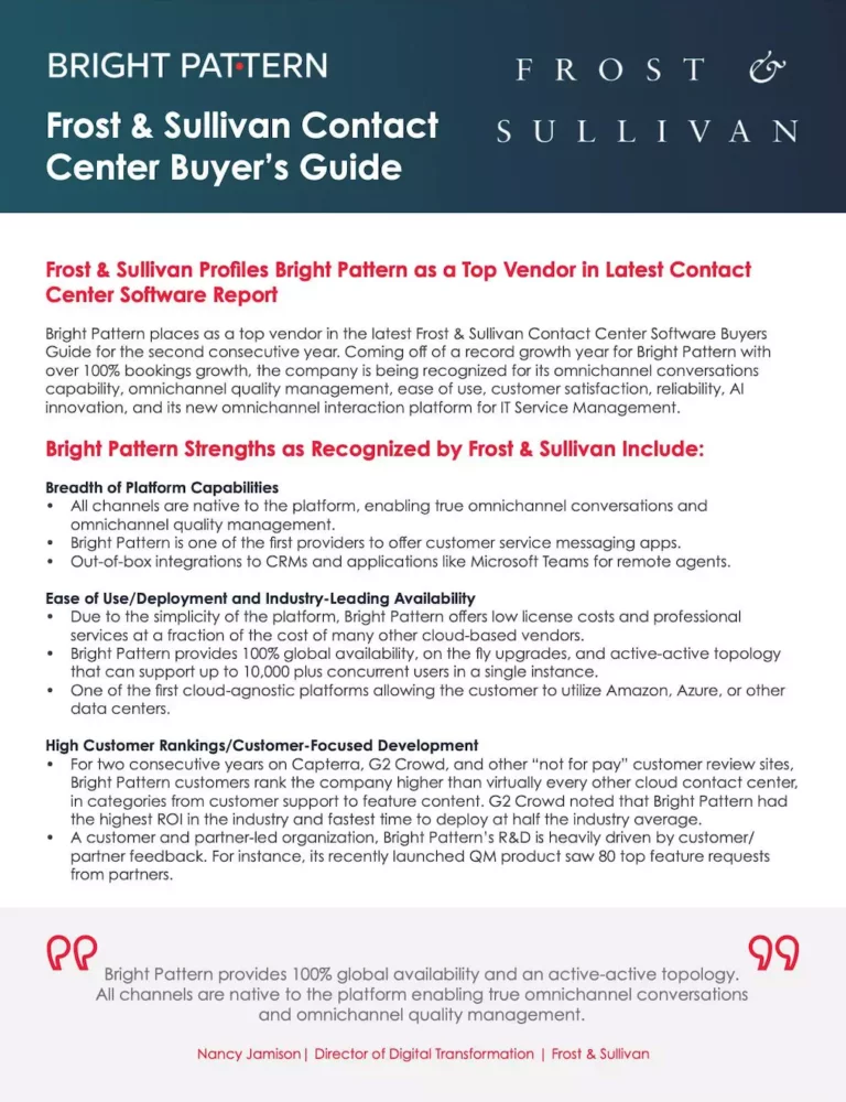 Frost & Sullivan Contact Center Buyer's Guide