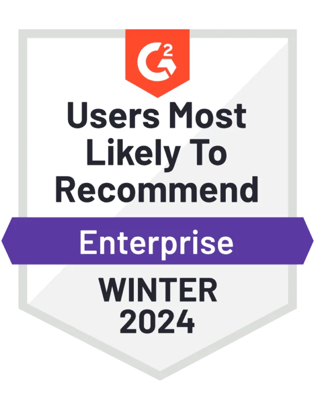 G2 2024 Winter Enterprise Users Most Likely to Recommend